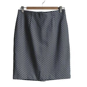 J Jill Ponte Pencil Skirt Pull On Black White‎ Geometric Print Stretch Womens XS